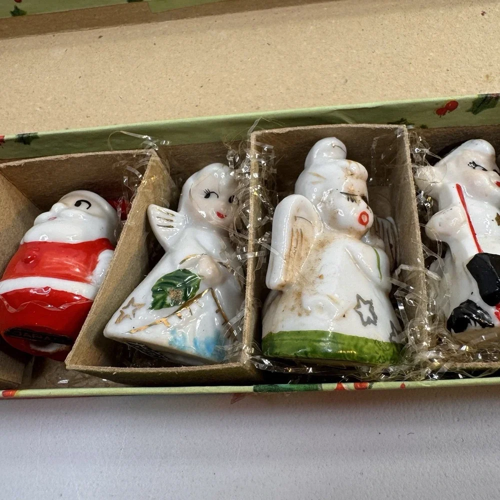 Vintage Set 6 Commodore Japan Ceramic Christmas Card Place Settings Box #3010